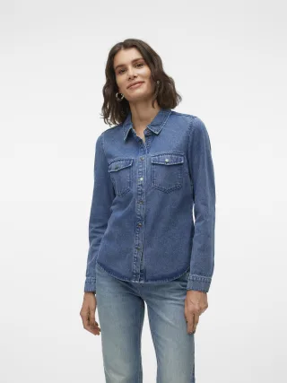 VERO MODA - VMJENNIE LS DENIM SHIRT MIX GA NOOS Medium Blue Denim - Gr. - M