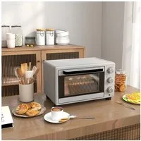HOMCOM Minibackofen 21L Pizza-Ofen, Miniofen inkl. Backblech, Grillrost und Krümmelblech, zum Grillen, Backen, Toasten, Silber