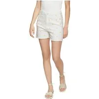 QS Jeansshorts Sommerhose mit floraler Minimal-Stickerei