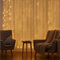 shop'n smile ideoon LED-Lichtervorhang LED Lichtervorhang 3W warmweiß 200 LEDs dimmbar 3x3m, 8 Lichtmodi & Timer, Per Fernbedienung dimmbar, Kürzbar