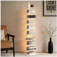 XIIW Bücherregal 1.8M LED STERNENLICHT Standregal CD DVD Kind Drehbar Regal Bücherturm, 9 Ablagen Vertikaler Bücherregal für Kinderzimmer, Wohnzimmer Schlafzimmer Freistehend Modern Design