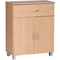 Wohnling Sideboard WL1.335 Buche WL1.335 60x75x30cm Kommode Schrank Kleine Holz (SETE Buche mit 2 Schubladen & 2 Türen 60x75x30 cm), Design Kommode Anrichte Flur-Schrank mit Griffen