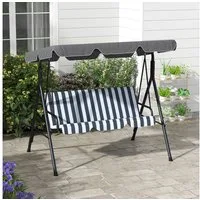 Outsunny Hollywoodschaukel Gartenschaukel, verstellbar, Schaukelbank belast bis 240 kg, 3-Sitzer, mit Sonnendach, 3-Sitzer Gartenschaukel, 1 tlg., Schaukelbank, für Garten, Terrasse, 172 x 110 x 153 cm, Grau+Weiß