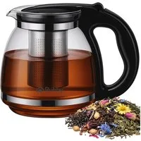 Ruhhy Teekanne Glasteekanne Kräutertee-Sieb, 2 l, (Spar-Set, Aufgussbehälter), Thermoschockresistent für sicheren Einsatz bei hohen Temperaturen