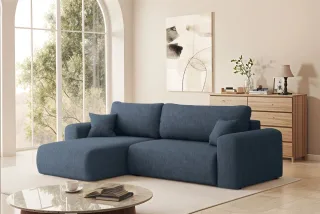 Ecksofa Schlafsofa FLORA Stoff Verita Dunkelblau Ottomane Links