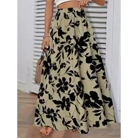 DEBAIJIA Midirock Damen Maxirock Sommer Floral Gedruckt Elegant Lange Röcke