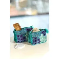 Tranquillo Kosmetiktasche Kosmetiktasche VELVET BLOSSOMS - groß, Samtoberfläche mit aufwendiger floraler Stickerei