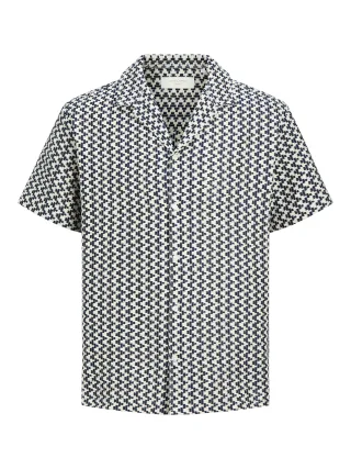 JACK&JONES - JORMONTAUK CROCHET SHIRT SS SA26 LN Sky Captain - Gr. - S