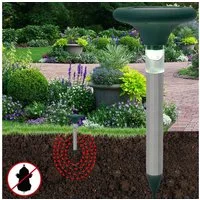 Casativo Vibrations-Tierabwehr Solar Maulwurfschreck mit LED 800m² Abwehr & Gartenleuchte Alu-Spieß, 1-tlg., 1er-Set & 3er-Set, 2-in-1 Maulwurf-Abwehr (400 Hz) mit solarbetriebener LED-Wegleuchte