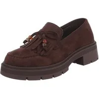 Ital-Design Elegante Damen Mokassin mit Fransen und Details Slipper (91154496) Blockabsatz Mokassins in Braun