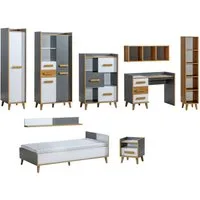 Deine Möbel 24 Jugendzimmer-Set WILLY 1 (11+10+12+9+8+3+4+2) Kinderzimmer-Set, (Set, 8-tlg., Riviera-Eiche, Weiß und Anthrazit), Möbel-Set für Kinder Jugendliche