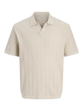 JACK&JONES - JJEBRADLEY KNIT SPLIT NECK SS SN Moonbeam - Gr. - XL