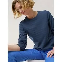 Walbusch T-Shirt Damen Baumwollshirt Reliefstruktur Rundhals Langarm