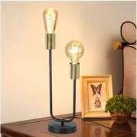 Nettlife Tischleuchte Vintage Schwarz E27 mit Kabel Metall Industrial Tischlampe, mit Kippschalter, LED wechselbar, für Wohnzimmer Schlafzimmer kinderzimmer Bedside