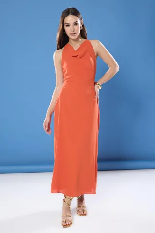 Braunes, gerades, ärmelloses Midi-Kleid für Damen, geeignet für Tag und Abend