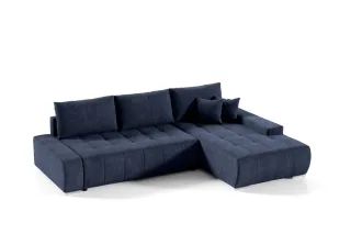 Ecksofa Sofa mit Schlaffunktion VOGAR Stoff Aston Dunkelblau Ottomane Rechts