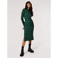 Apricot Druckkleid Geometrisch gemustertes Midikleid (2-tlg., mit Bindeband) mit Bindeband