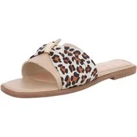Ital-Design Stylische Damen Slipper mit Goldakzent für den Sommer Pantolette (89542746) Blockabsatz Pantoletten in Beige