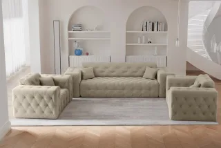 Sofaset Designersofa CHANTAL 3-1-1 in Stoff Moly Beige