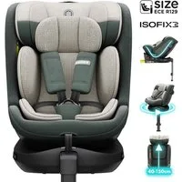 Daliya® Autokindersitz BRAVO i-Size Auto-Kindersitz, 360° drehbar, mitwachsend, atmungsaktiv, ab: ab Geburt, bis: bis 12 Jahre, ab: 40 cm, bis: 150 cm, (Neugeborenen-Set, 4-tlg), 8 Stufen Sitzneigung, verstellbare Kopfstütze, Stützbein, Belüftet