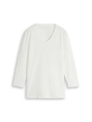 Tom Tailor - Basic Langarmshirt mit V-Ausschnitt whisper white - Gr. - M