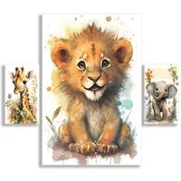 JUSTGOODMOOD Poster Safari Tiere Löwe Elefant Giraffe Dschungel Kinderzimmer, Elefant (1 St), verschiedene Größen verfügbar
