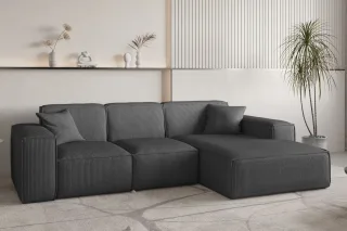 Ecksofa Designersofa CELES PREMIUM in Stoff Scala Anthrazit Ottomane Rechts