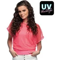 Boland Kostüm Kurzarm Netzhemd neon-pink, Blickdichtes Tanktop mit übergestülptem Netzshirt