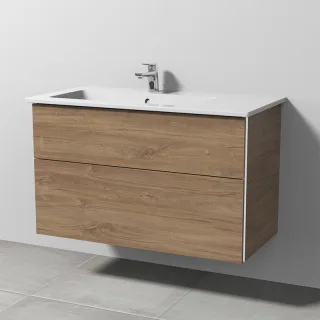 Sanipa 3way Keramik-Set Venticello Keramik-Waschtisch und Unterbau mit 2 Auszügen, Eiche-Kansas BR32559