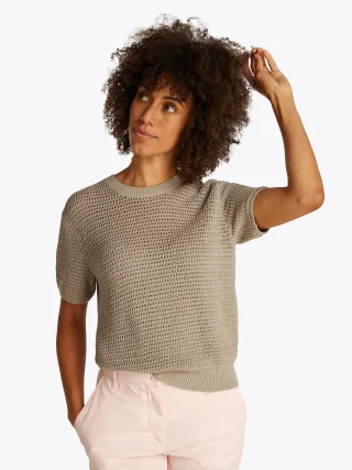 POINTELLE CROCHET SS C-NK SWT sandalwood - Gr. - M