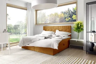 Boxspringbett Schlafzimmerbett 140x220cm LAZARO Nr.5 Gelb inkl. Bettkasten