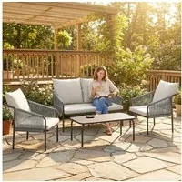 Outsunny Sitzgruppe mit Zweisitzer, 2 Sessel, Couchtisch, abnehmbar Kissen, Bindebändern, (Set, 4-tlg., 1 Tisch, 2 Sessel, 1 Zweisitzer), 4-teilig, inkl. Polster, wetterbeständiges Polyrattan