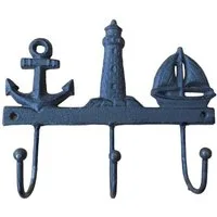 Deko-Impression Hakenleiste Hakenleiste Wandgarderobe Maritim 3er Anker Schiff Leuchtturm Eisen, (1 St)