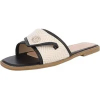 Ital-Design Elegante Damen Slipper mit Chevron-Muster für den Sommer Pantolette (89852787) Blockabsatz Pantoletten in Schwarz