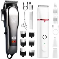 CkeyiN Pro Hundeschermaschine Profi 2 in1 Schermaschine Hund Katze,Elektrische Hundetrimmer Set, Führungskämme und Schneidköpfe in mehreren Größen, Geräuscharm, Geeignet für Haustiere unterschiedlicher Größe