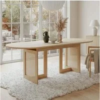 Flieks Esstisch ausziehbare Tischplatte in Holzoptik, Tischbeine aus Rattan (Verstellbare Länge 120-160/T80/H75 cm, 1-St., 1 Tisch), ovaler Küchentisch erweiterbar Arbeitstisch Landhausstil Eichenfarbe
