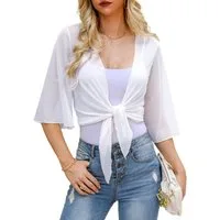 Zaewry Bolero Damen-Bolero aus Chiffon,Fließend,luftig,Halbärmel, Chiffon Coverup Damen Chiffon Bolero Elegant Leicht Kurze Schulterjacke