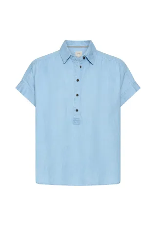 camel active - Kurzarm Bluse mit Knopfleiste bleached blue - Gr. - S