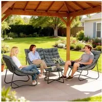 Outsunny Sitzgruppe 4 Personen mit 2er Sofa, Sessel, Beistelltisch, Sitzkissen, (Stahl Gartenmöbel Set 4, 4-tlg., wetterfest Balkonmöbel-Set), für Garten, Terrasse, Balkon, Grau