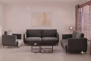 Sofaset Designersofas HELMER 3-2-1 Stoff Baloo Grafit