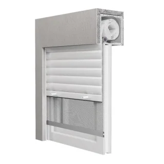 Fenster mit Rollladen und Insektenschutz, PVC, aluplast Ideal 4000, Weiß, 800 x 800 mm, einteilig, individuell konfigurieren