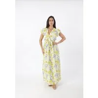 Elara Maxikleid — Damen Sommerkleid mit Blumenmuster, Wickeloptik und Bindegürtel (1-tlg)