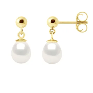 Ohrringe aus Gelbgold und echten Süßwasser-Zuchtperlen, Birne 7–8 mm
