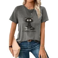 PYLIKE Rundhalsshirt Damen Bequemes Sommer T shirt mit Ausgefallene Druck Bequem für Freizeit und Büro,Strandurlaub