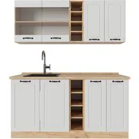 Vicco Küchenzeile R-Line, Weiß Landhaus/Goldkraft Eiche, 160 cm ohne Arbeitsplatte