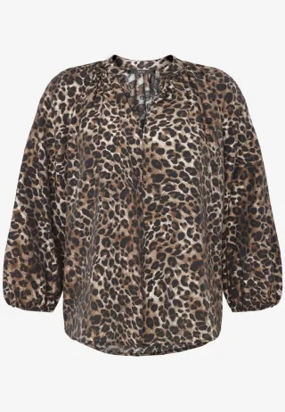 zero - Bluse mit Animalprint und 3/4-Ballonärmeln beige/braun - Gr. - 40