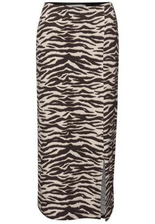 Street One - Midirock mit Animal-Print und seitlichem Schlitz braun - Gr. - 42