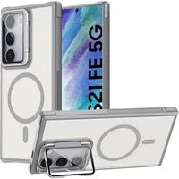 CoolGadget Handyhülle Hybrid CAM Handy Hülle für Samsung Galaxy S21 FE 6,4 Zoll, Kameraschutzglas klappbar Schutzhülle Metallring für Magsafe Zubehör