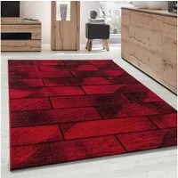 Carpettex Frisé-Teppich Geometrisch Design, Läufer, Höhe: 10 mm, Modern Kurzflor Teppiche Geometrisch Design Rot Teppich Wohnzimmer