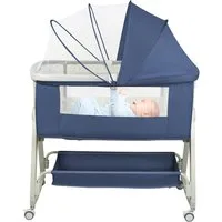JEOBEST Beistellbett 3 in1 Babybetten mit Rollen, Beistellbett Baby mit Moskitonetz, (6 Fach Höhenverstellung und Neigungsverstellung)mit Aufbewahrungskorb